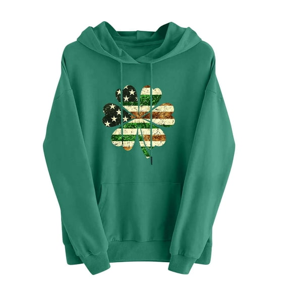 Goodeals St. Patrick's Day Hoodie Sweatshirts Women Casual Irish Long Sleeve Tops Shamrock Lucky Letter Print Shirts 2025 Fashion Loose Fit Pullover Tops(Green,S)