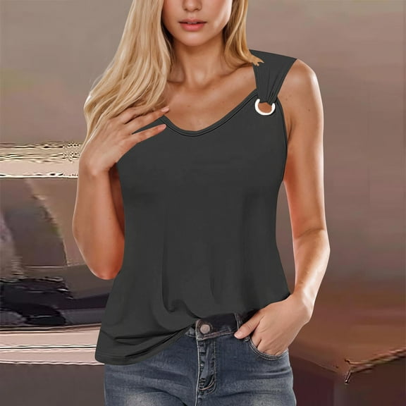 Tank Tops for Women Slim Fit Camis Summer Sleeveless Tunic Shirts 2025 V Neck Solid Color T-Shirt Going Out Basic Cami Shirt(Black,L)