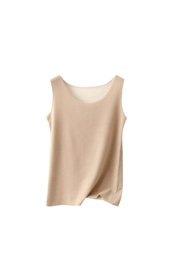 Thermal Sleeveless Underwear Women Warm Base Layer Camisole Fleece Lined Tank Tops for Cold Weather(Khaki,XXL)