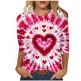 thumbnail image 1 of Goodeals Valentine's Day T Shirts Womens Tie Dye Cute Heart Love Graphic Tees 3/4 Sleeve Tunic Tops Loose Crewneck Valentine's Day Heart Tshirts(Pink,L), 1 of 5