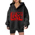 thumbnail image 1 of Goodeals Valentines Day Sweatshirt Women Oversized Love Heart Hoodie Shirt V Neck Pullover Valentine's Heart Long Sleeve Hooded Tops 2025 Clothes(Black,L)Deals, 1 of 5
