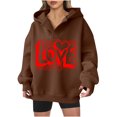 thumbnail image 1 of Goodeals Valentines Day Sweatshirt Women Oversized Love Heart Hoodie Shirt V Neck Pullover Valentine's Heart Long Sleeve Hooded Tops 2025 Clothes(Coffee,S)Online Deals, 1 of 5