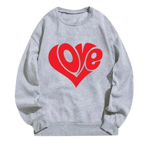 Goodeals Valentines Sweatshirts for Women Clothes Love Graphic Print Valentine’s Day Sweatshirt Cute Holiday Crewneck Long Sleeve Pullover Tops Comfy Outifts(Gray,M)Saving