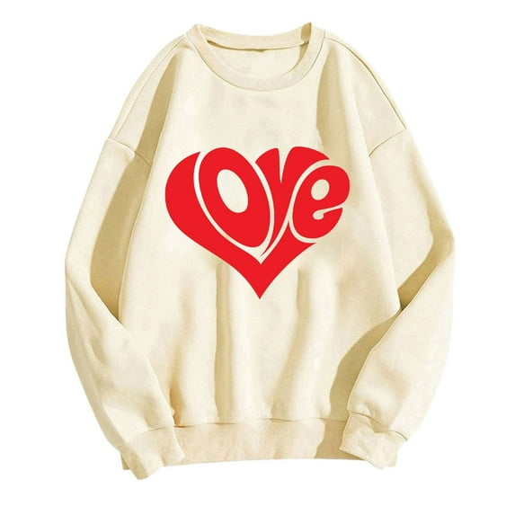 Goodeals Valentines Sweatshirts for Women Clothes Love Graphic Print Valentine’s Day Sweatshirt Cute Holiday Crewneck Long Sleeve Pullover Tops Comfy Outifts(Beige,XXL)Clearance Sale
