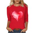 thumbnail image 1 of Goodeals Women 2025 Valentines Shirts Spring 3/4 Sleeve Tunic Tops Cute Heart Print Gift Blouse Trendy Aesthetic 3D Print Tunic Top(Red,L), 1 of 5