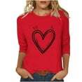 thumbnail image 1 of Goodeals Women 2025 Valentines Shirts Spring 3/4 Sleeve Tunic Tops Cute Heart Print Gift Blouse Trendy Aesthetic 3D Print Tunic Top(Red,L), 1 of 5