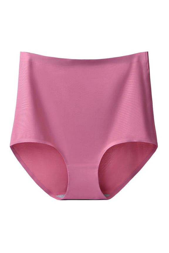 Women High Rise Tummy Control Panties Soft Cooling Silky Summer Underwear Soft Touch Comfort Briefs Solid Underpants(Hot Pink,L)