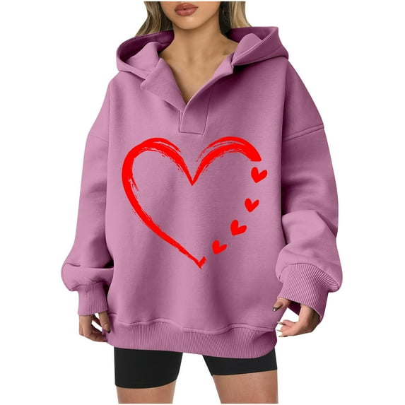Goodeals Women Hoodie Oversized V Neck Sweatshirts Valentine's Day Fashion Long Sleeve Pullover Sweater 2025 Trendy Preepy Teen Girls Hoodies(Pink,M)Online Deals