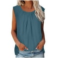 thumbnail image 1 of Women Lined Tank Tops Summer Sleevelss Shirts Pleated Loose Fit Blouses Soft Cami Camisole Blouses Lightweight Basic Tshirts(Navy,XXXL), 1 of 9