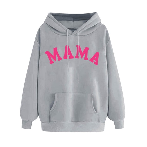 Goodeals Women Personalized Mama Embroidered Hooded 2025 Cute Sweatshirts Fashion Custom Gifts for Mother's Day,Loose Casual Hoodies,Crewneck Long Sleeve Outfits(Gray,XXL)