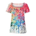 thumbnail image 1 of Women Square Neck T-Shirt Lounge Summer Tops Breathable Short Sleeve Blouse Cozy Long Line Tshirt Y2K Clothing(Multicolor,XXL), 1 of 4