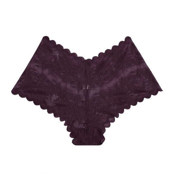 Women V Cut Cheeky Panties Sexy Lace Underwear Fashion Sheer Summer Briefs Trendy Solid Color Lingerie Underpants(Wine,S)