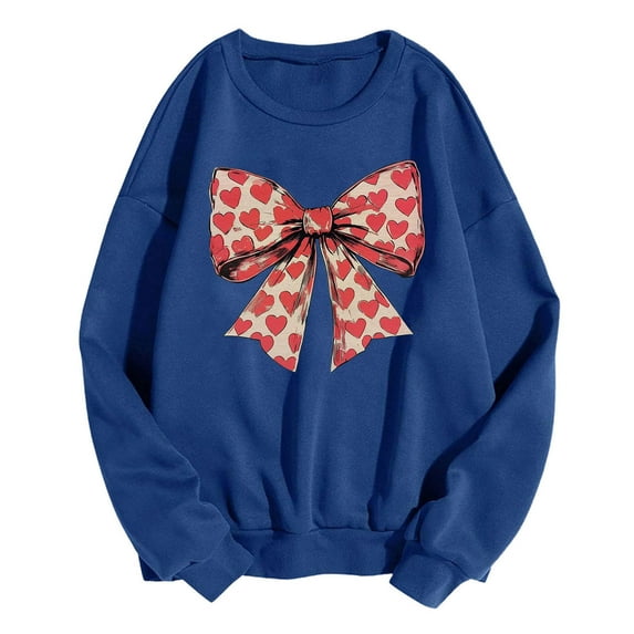 Goodeals Women's Bow Sweatshirts Fleece Valentine's Day Shirts Long Sleeve Comfy Pullover Tops(Blue,S)Saving