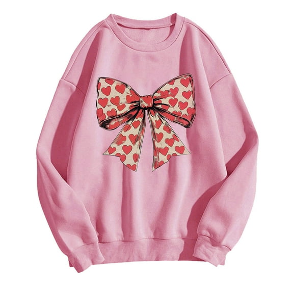 Goodeals Women's Bow Sweatshirts Fleece Valentine's Day Shirts Long Sleeve Comfy Pullover Tops(Pink,S)Flash Deals