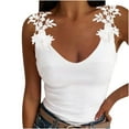 thumbnail image 1 of Goodeals Women's Deep V Neck Tank Tops Sexy Lace Floral Spaghetti Strap Cami Shirts Summer Slim Fitting Basic Solid Blouses 2025 Fashion Going Out Outfits(White,XL), 1 of 5
