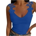 thumbnail image 1 of Women's Deep V Neck Tank Tops Sexy Lace Floral Spaghetti Strap Cami Shirts Summer Slim Fitting Basic Solid Blouses 2025 Fashion Going Out Outfits(Blue,M), 1 of 8