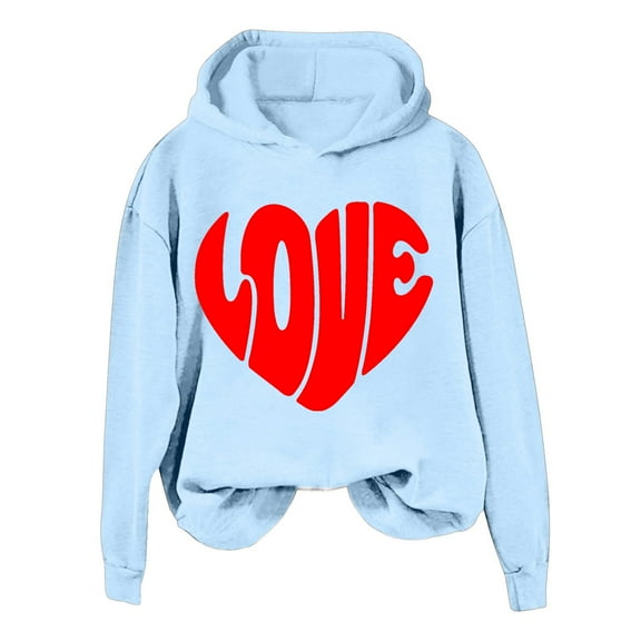 Women's Hoodies Cute Love Heart Pullover Oversized Crewneck Shirts Trendy Valentine's Day Sweatshirt Casual Long Sleeve Pullovers Cute Comfy Tops(Light Blue,XXL)
