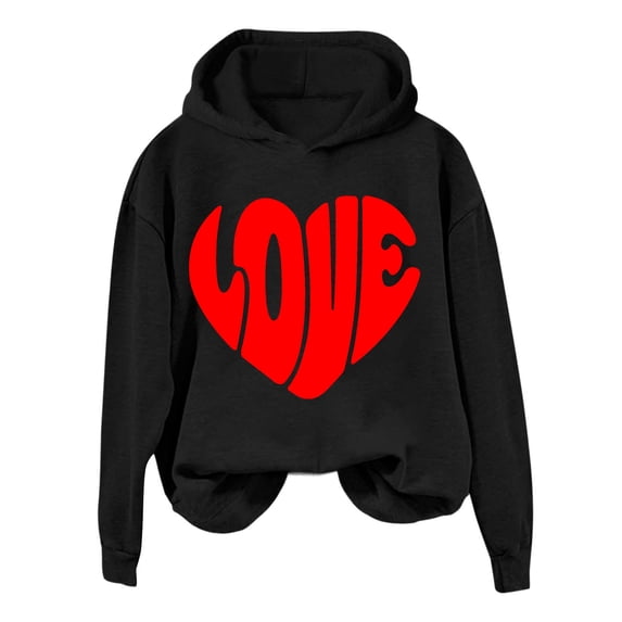 Goodeals Women's Hoodies Cute Love Heart Pullover Oversized Crewneck Shirts Trendy Valentine's Day Sweatshirt Casual Long Sleeve Pullovers Cute Comfy Tops(Black,XXL)Online Deals