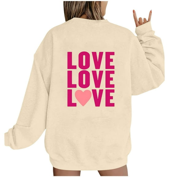 Goodeals Women's Love Graphic Sweatshirt Love Heart Valentines Day Sweatshirt Sweater Pullover Cute Funny Gifts Clothes for Teen Girls(Beige,S)Reduced