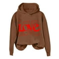 thumbnail image 1 of Women's Love Letter Graphic Sweatshirts Long Sleeve Casual Hoodies Drop Shoulder Hooded Pullover Sweatshirt 2025 Valentines Day Hoodie(Brown,XL), 1 of 6