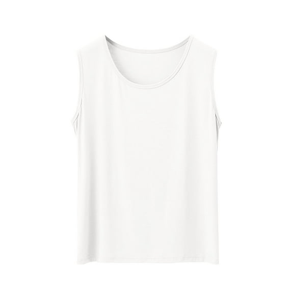 Women's Modal Camisole Soft Sleeveless Undershirt Seamless Stretch Tank Tops Crew Neck Yoga Tee Summer Flowy Workout Top(White,L)