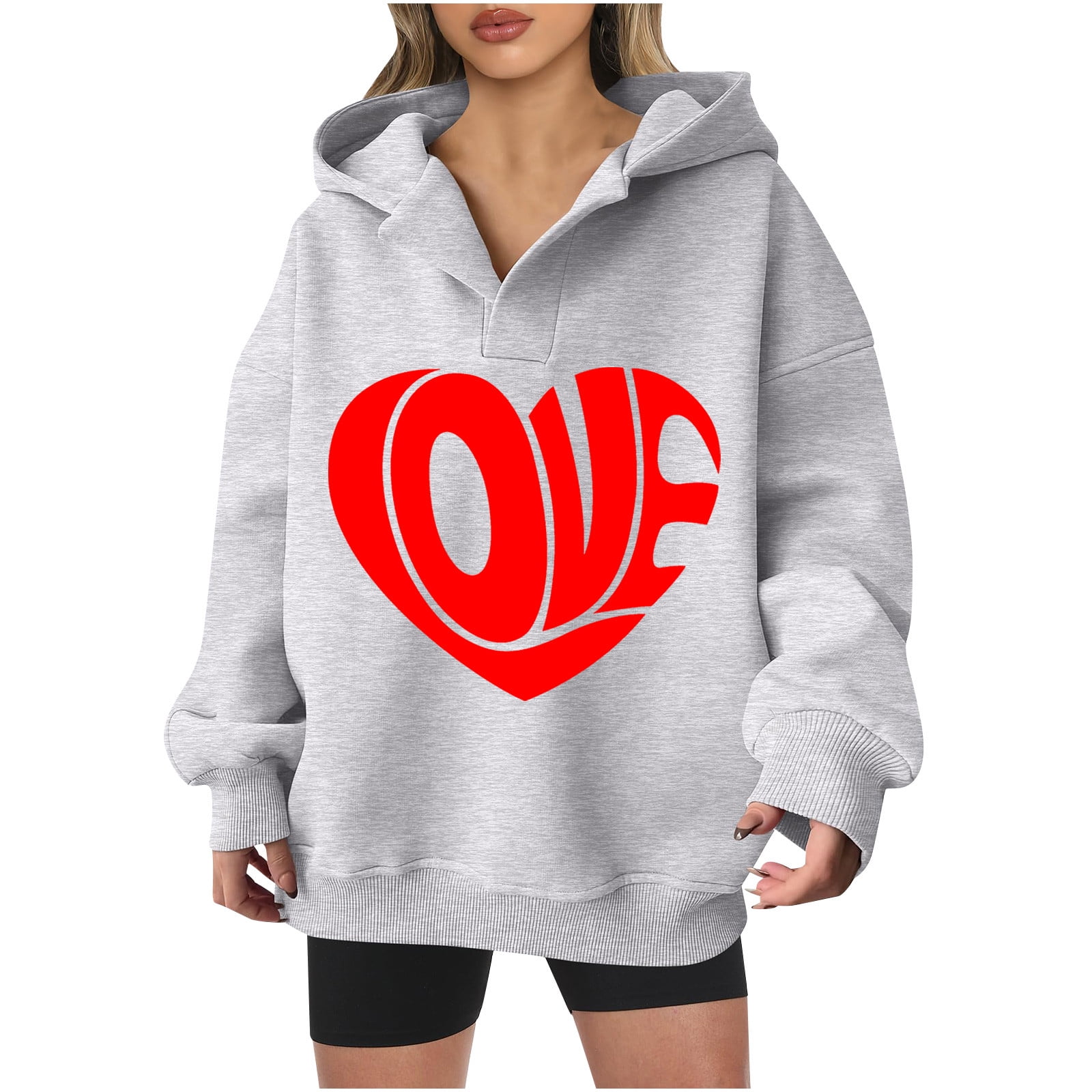 Goodeals Women's Oversized Hoodies Cute Heart Printed Hooded Casual