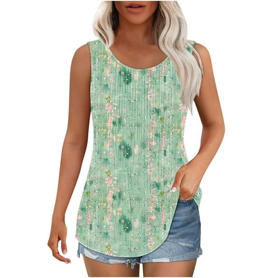 Goodeals Women's Tank Tops Pleated Floral Printed Tunic Shirts Sleeveless Crewneck Blouses 2025 Summer Dressy Casual Loose Spring T Shirts(Multicolor,XXXL)