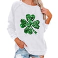 thumbnail image 1 of Goodeals Womens Crewneck Sweatshirt Lucky Clover Sequin Glitter Graphic Tees Irish Gift Pullover Tops Saint Patrick's Shamrocks Long Sleeve Sweatshirts Casual Loose(White,L), 1 of 5