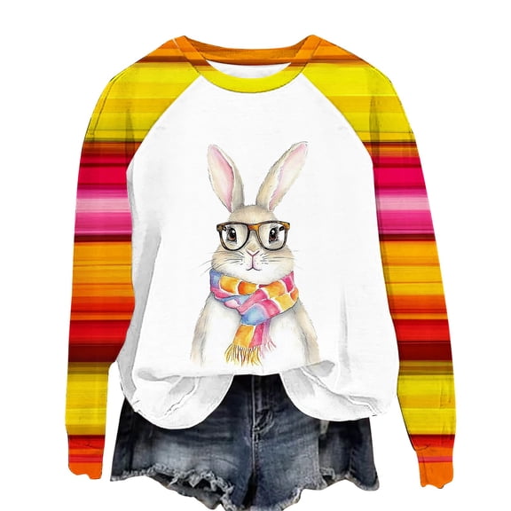 Goodeals Womens Easter Bunny Sweatshirt Casual Plaid Long Sleeve Shirts Fashion Cute Rabbit Tops Oversized Loose Fit Tops(Purple,M)