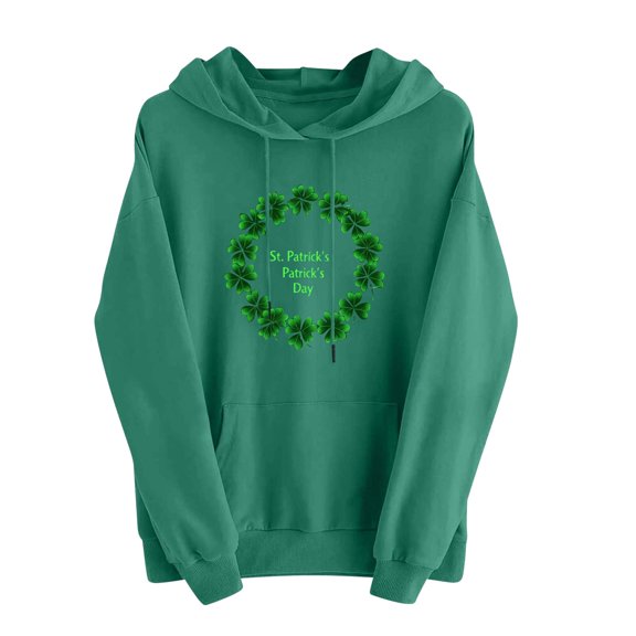 Goodeals Womens Hoodies Irish Shamrock Sweatshirts Sparkler St. Patrick's Day Graphic Hooed Long Sleeve Pullover Loose Drawstring Hoodie Shirts(Green,XXL)