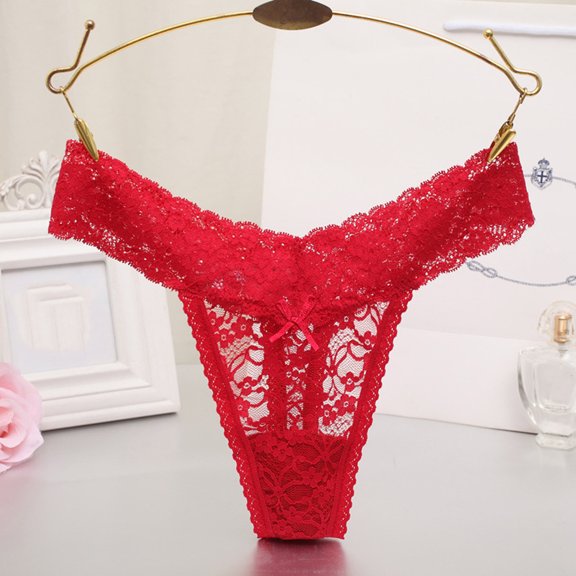 Goodeals Womens Lightweight Brief Sexy Lace Thong Pretty Floral Lace Panty 2024 Summer Comfort G String Invisible Underwear(Red,M)Clearance Sale