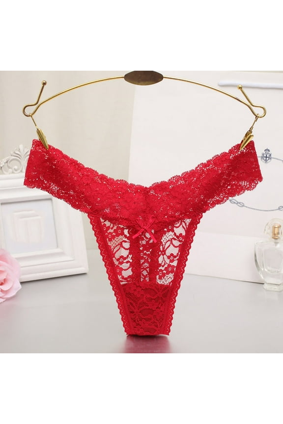 Womens Lightweight Brief Sexy Lace Thong Pretty Floral Lace Panty 2024 Summer Comfort G String Invisible Underwear(Red,XXL)Clearance