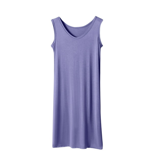 Goodeals Womens Modal Nightgown Summer Camisole Pajama Sleeveless Loose Sleep Dress Crewneck Soft Comfy Loungewear(Blue,XL)