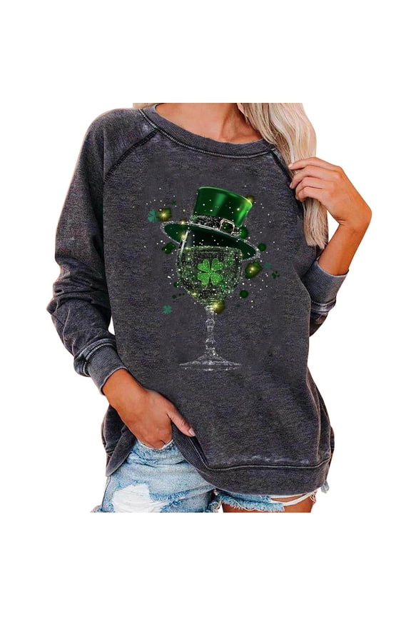 Womens Oversized Sweatshirt St Patricks Day Shirt Women Lucky Shamrock Saint Patricks Day Sweatshirts Cute Glitter Leprechaun Hat Pullover Tops(Dark Gray,M)
