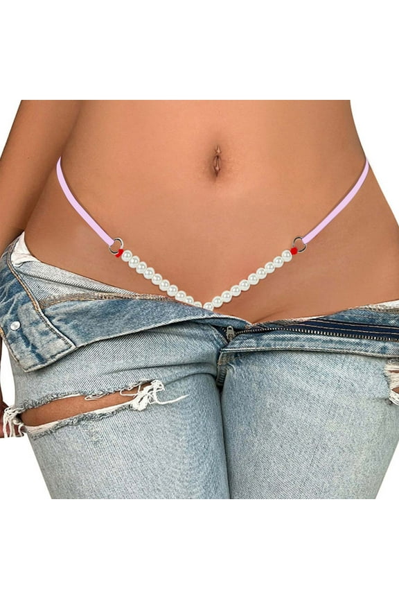 Womens Sexy Micro Pearls G-String Lingerie Thong Stretch Summer Panty Sexy V-String Bridal Night Lingerie Underwear(Pink,Free Size) 2027!
