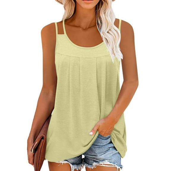 Goodeals Womens Tank Tops Summer T Shirts Double Spaghetti Strap Tunic Tee Top Loose Fit Basic Sleeveless Shirts Going Out Fashion Clothes(Beige,S)