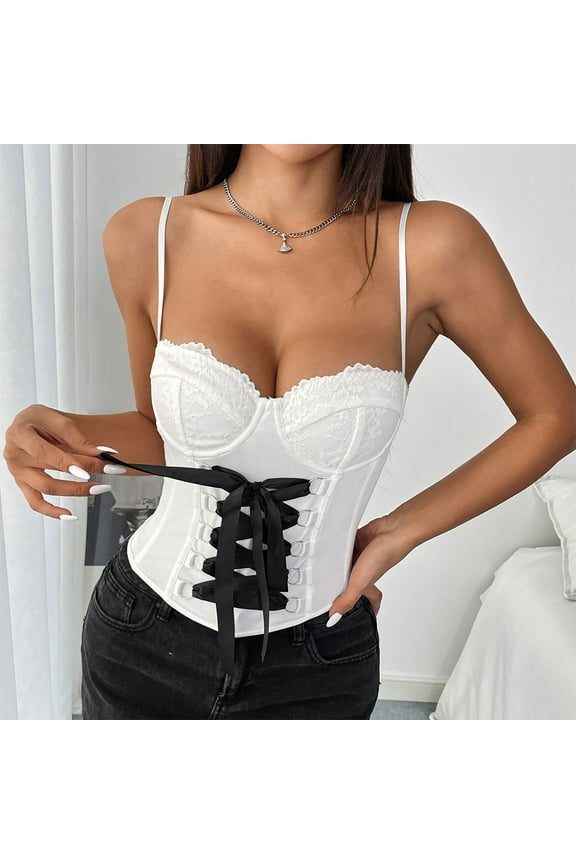 Womens Y2k Lace Halter Cami Tank Tops Sexy Half See Through Camisole Summer Fashion Going Out Crop Shirts V Neck Spaghetti Strap Bra(White,S)