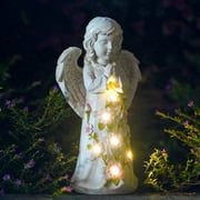 Solar Angel Garden Statue, Outdoor Angel Figurine with Light, Easter Garden Decor, Memorial Cemetery Decoration for Grave Yard Patio, Sympathy Gifts for Mom Grandma Women