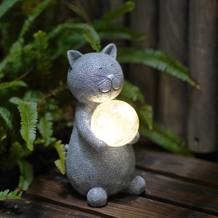 Goodeco Cat Statue Garden Decor Solar Powered LED Lights - Cats Figurines with Gazing Solar Ball Decorations for Patio Lawn Yard Decor - Gifts for Women/Mom Birthday Grey price history and forecast - Goodeco