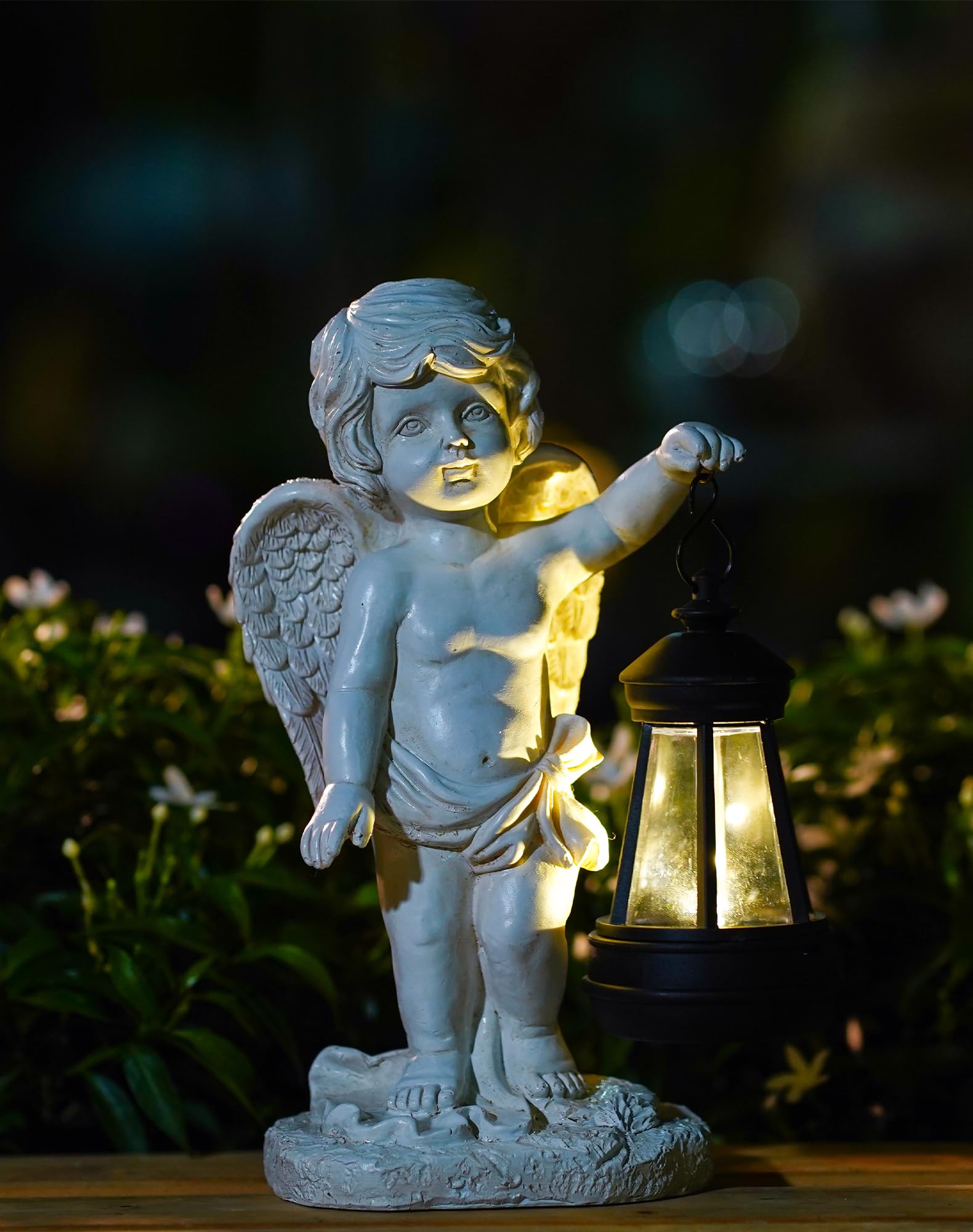 Goodeco Cherub Statue with YPF5 Solar Lantern Angel Statue for Garden