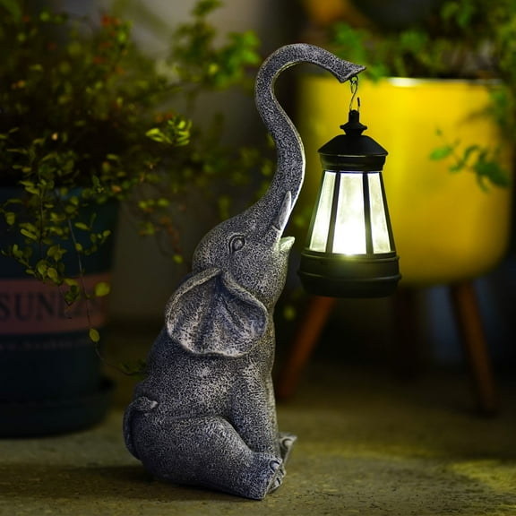 Goodeco Elephant Statue with Solar Lantern - 11 inch Garden Statues