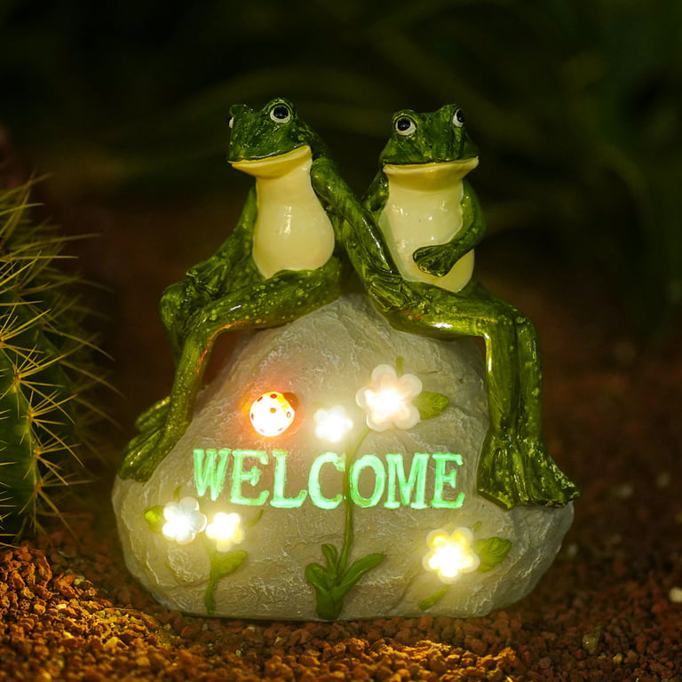 Goodeco Frog Statue Outdoor Decor - Resin Happy Frog Couple on Solar Stone  Figurines, Garden Frog Decor Summer Decorations, for Patio Yard Lawn