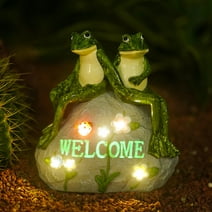 Goodeco Frog Statue Outdoor Decor -  Resin Happy Frog Couple on Solar Stone Figurines, Garden Frog Decor Summer Decorations, for Patio Yard Lawn  Ornament,Frog Gifts 8"