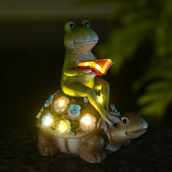 Goodeco Frog Stuff and Turtle Garden Sculptures & Statues,Cute Solar Lawn Ornaments Outdoor Statues,Sea Turtle Gifts for Women 7.1*7.7in