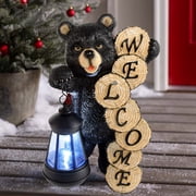 Goodeco Large Black Welcome Bear Statue with Solar Lantern Light,Home,Outdoor,Garden,Patio and Yard Decor,5.5*4.3*11.3 inches