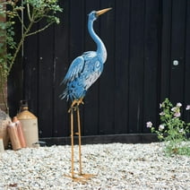 Goodeco Large Standing Blue Metal Crane Garden Statue,Heron Garden Animal Sculpture,38inch