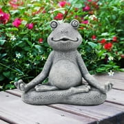 Goodeco Meditating Frog Miniature Figurine,Zen Yoga Frog Garden Statue Ornament- Indoor/Outdoor Garden Sculpture for Fairy Garden, 5 inch(Grey)