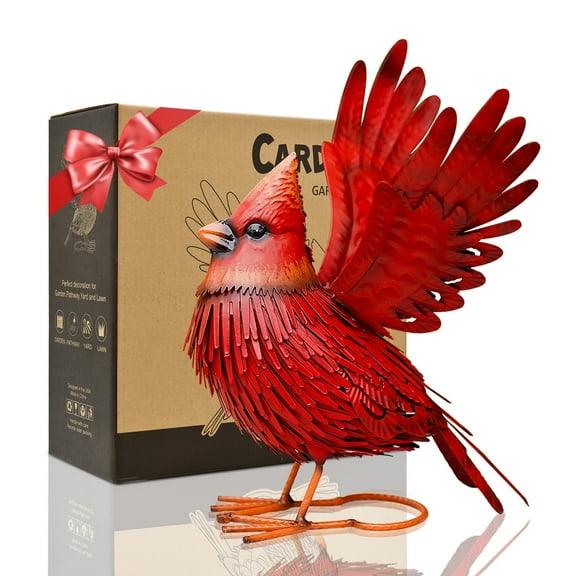 Goodeco Metal Bird Yard Art- Large Red Bird Outdoor Spring Decoration,Unique Realistic Design 8.6"*11.8"