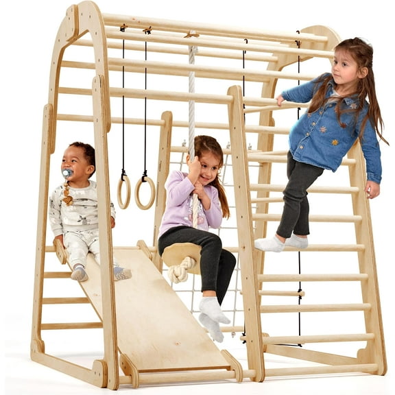 Indoor Wooden Playground for Children - 6in1 Playground + Swings Set + Slide Board