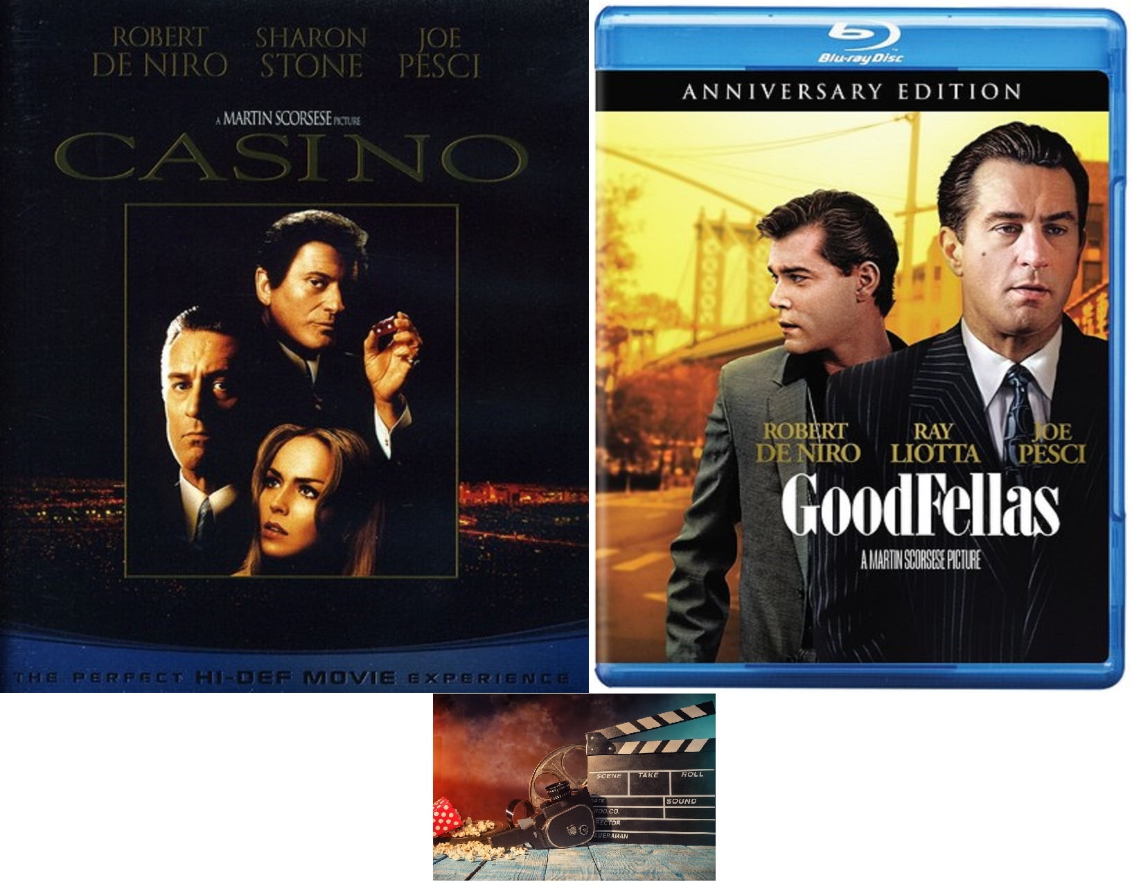 Goodfellas & Casino 2 Blu Ray Set Martin Scorsese Double Feature Robert De Niro Joe Pesci Includes Glossy Print Movie Set Camera Art Card